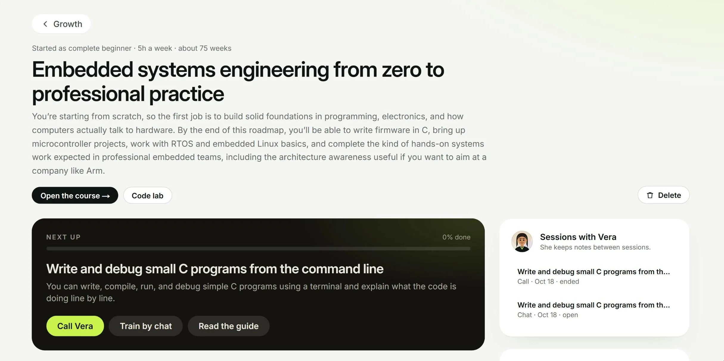 A Devote Growth roadmap: embedded systems engineering from zero to professional practice, with the next step and sessions with Vera